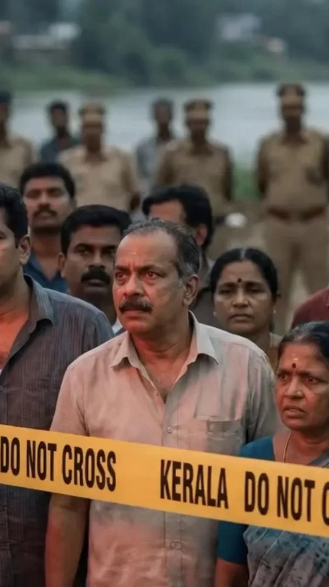 A worried crowd behind a Kerala police do-not-cross tape